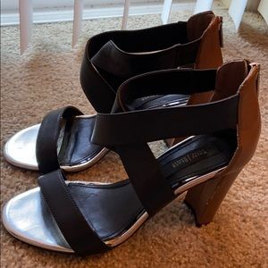 Silver Black Brown strappy heels